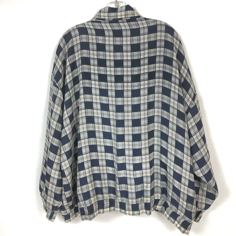 MALCOLM FLOWERS VTG SILK Zip-up Windbreaker Plaid - Picture 5 of 8